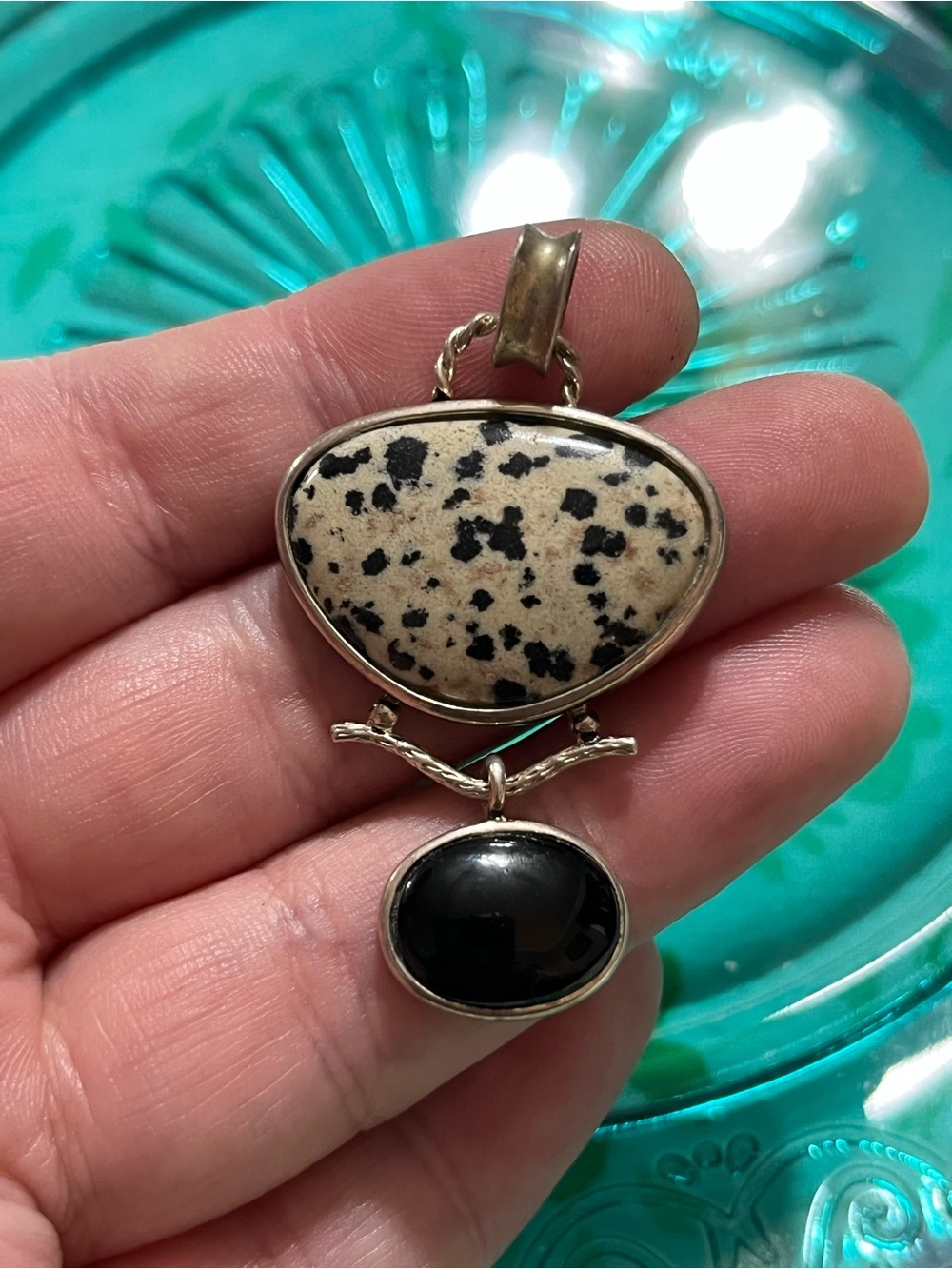 Vintage Whitney Kelly Sterling Silver 925 Dalmatian Jasper Black Onyx Pendant